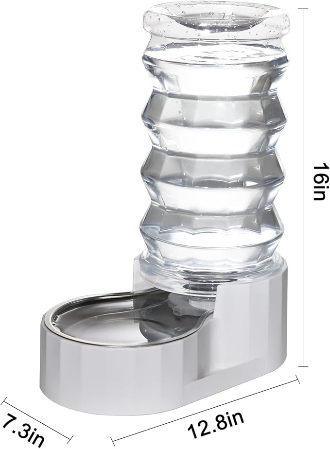 RIZZARI Large Gravity Water Dispenser: 8L Automatic Upgraded Water Feeder with Stainless Steel Bowl - Two Caps and Filters for Pets Indoor/Outdoor Use by Owners