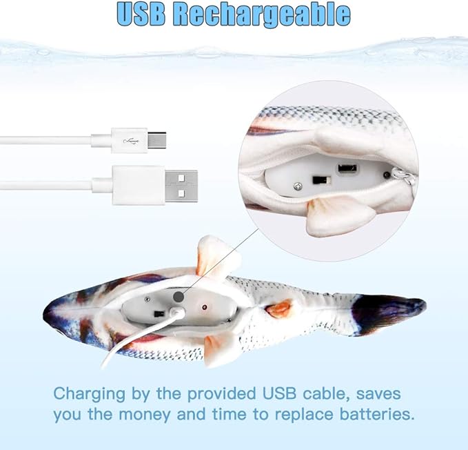 TOOGE 2 Pack 9" Floppy Fish Cat Toys with SilverVine and Catnip for Indoor Cats for Small Dogs Interactive Automatic Flopping Kicker Toys for Cats Puppy (Red Carp + Carp)