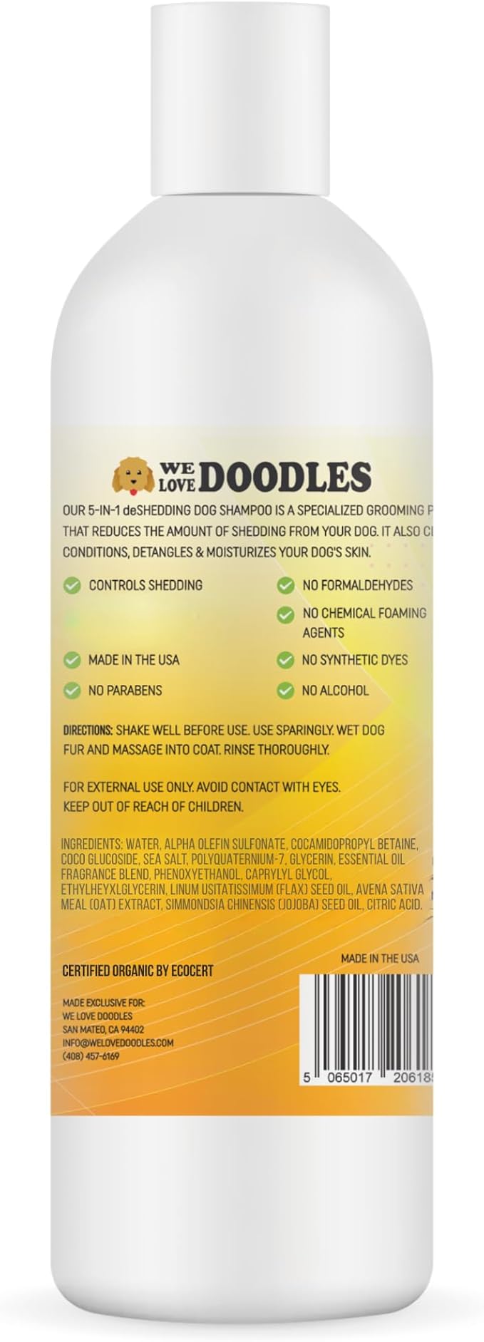 Dog Deshedding Shampoo | Made in USA | Eco-Friendly Ingredients | Shampoo for Shedding & Long Haired Dogs, Safe for Sensitive Skin & Allergies | 16 OZ [We Love Doodles]