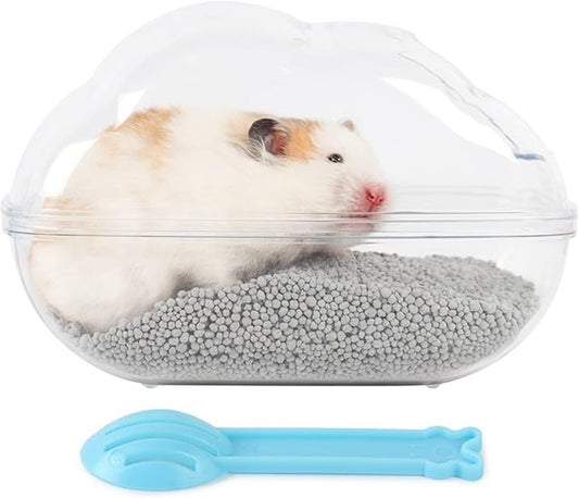 BUCATSTATE Sand Bath Container for Hamster Large Transparent Hamster Toilet with Scoop Dwarf Sandbox Dust Bathtub Small Animals Bathroom Hamster Cage Accessories (Transparent, Large)