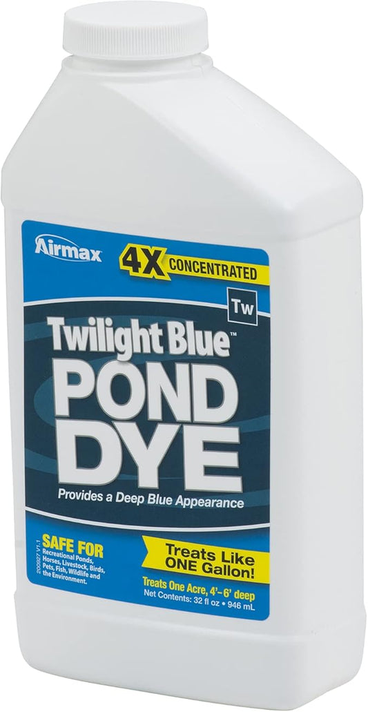 Airmax Twilight Blue Pond Dye 4X Concentrate for Outdoor Ponds & Lakes, Natural Pond Colorant & Beauty Enhancer, Block Ultraviolet Rays, Fish, Bird & Livestock Safe, Easy Liquid Application,1 Quart