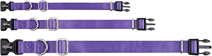 Hyhug Pets Solid Color Classic Regular Heavy Duty Basic Collar for Small Dogs, Unique Design Adjustment Triglide Slide (Buckle) Can Attached Name Tag Accessories. (Small, Ultra Violet)