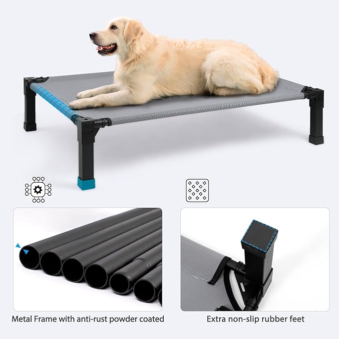 Heeyoo Elevated Dog Bed, Cooling Raised Pet Cot with Chew Proof Washable Breathable Mesh and Metal Frame, Portable Dog Cot Bed with No-Slip Feet for Outdoor or Indoor Use
