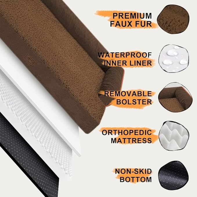 Large Dog Bed Orthopedic Washable - Beds Bolster - Waterproof with Removable Cover - Extra XL XLarge Big Dogs - Memory Foam Couch Sofa - Coffee Dog Bed