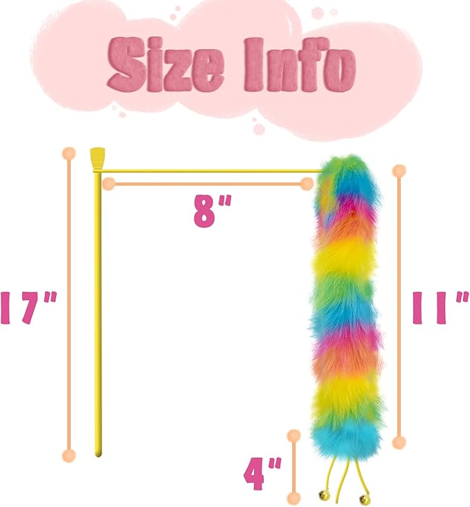 4 Pack Cat Wand Toy, Rainbow Cat Feather Toys with Bells, Teaser Wand with Soft Furry Tail, Interactive Toys for Indoor Cats & Kitten & Kitty