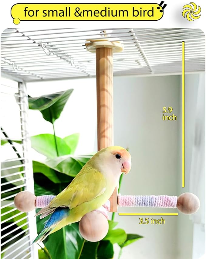 Bird Stand Perch Toy, 360° Rotating Natural Wooden Parrot Perch for Bird Cages, Colorful
