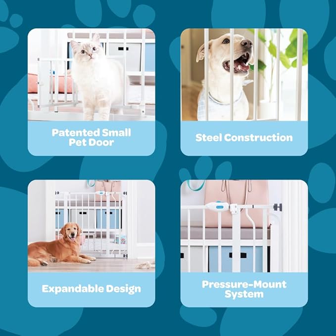 Carlson Extra Wide Walk Through Pet Gate with Small Pet Door, Includes 4-Inch Extension Kit, Pressure Mount Kit and Wall Mount Kit,White