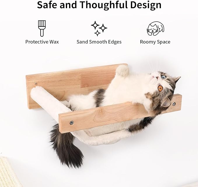 FUKUMARU Cat Hammock Wall Mounted, Kitty Beds and Perches, Wooden Cats Furniture, Stable Wall Shelves for Sleeping, Playing, Climbing, and Lounging