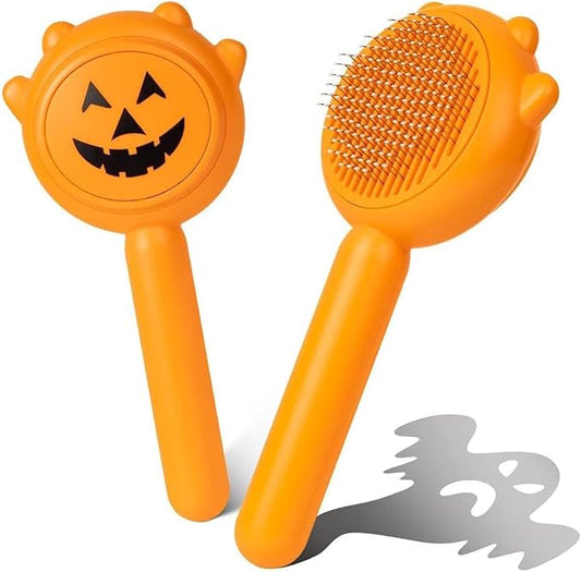 Self-Cleaning Dog & Cat Slicker Brush, Skin Friendly Deshedding Grooming Tool for Long or Short Haired Dogs Cats Rabbits, Dog Shedding Brush with Release Button - Pumpkin