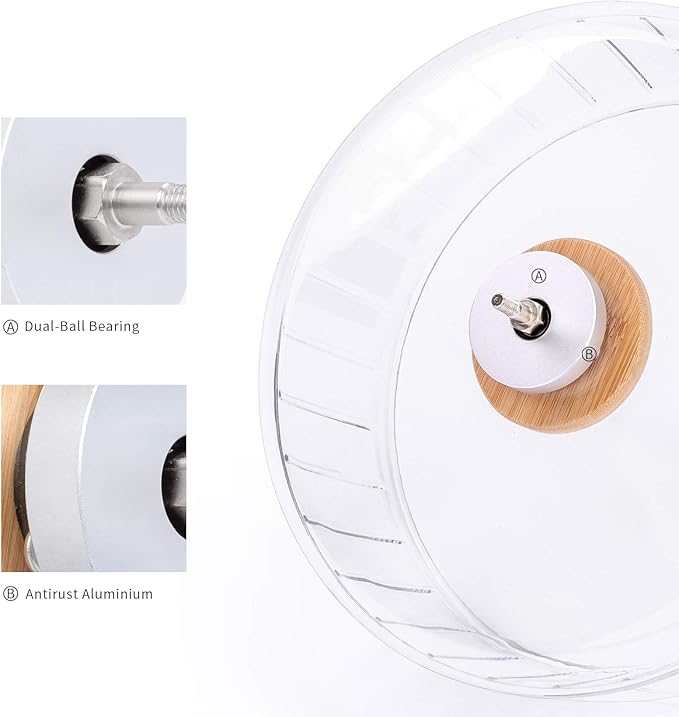 Niteangel Super-Silent Hamster Exercise Wheels - Quiet Spinner Hamster Running Wheels with Adjustable Stand for Hamsters Gerbils Mice Or Other Small Animals (M, Transparent)