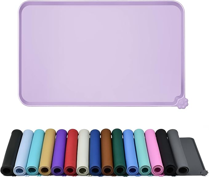 Waterproof Pet Feeding Mat with High Raised Edges, Heavier and Thicker Placemats for Cat Dog Water Bowl with BPA Free, Dogs Cats Food Mats for Messy Drinkers to Prevent Spill and Protect Floors