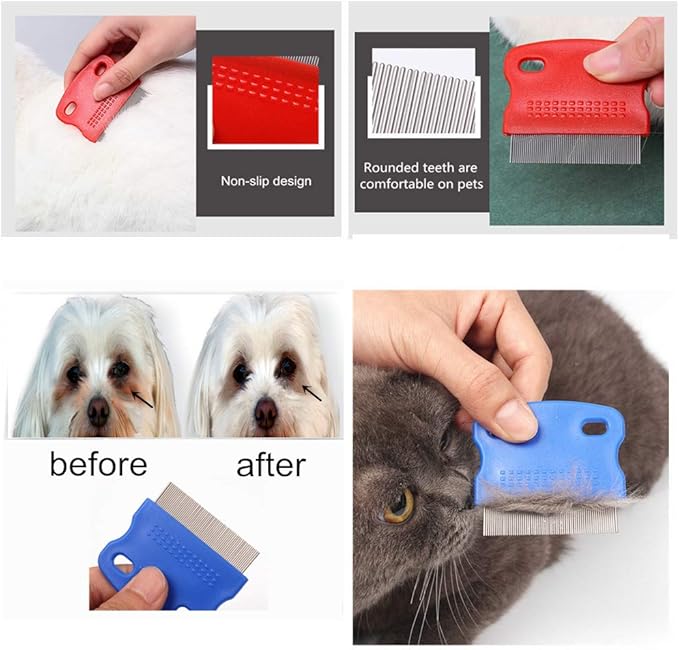 2 Pcs Cat Combs Dogs Grooming Combs Tear Stain Remover, Effectively Removes Crust, Loose Hair, Eye Stain on Pet(Random Color)