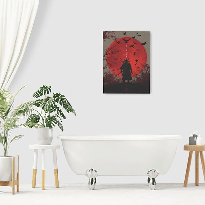 Japanese Armored Samurai Wall Art Modern Japan Warrior Canvas Wall Decor Asian Oriental Bushido Pictures Painting Print Artwork Framed Decorations Gifts for Room Bedroom Office Living Room 12"x16"