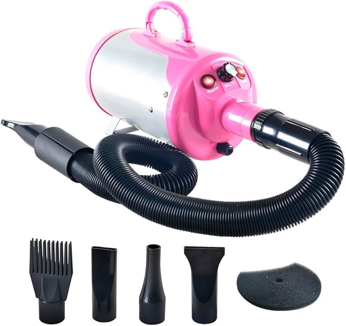 SHELANDY Groomer Partner Pet Hair Force Dryer Dog Grooming Blower with Heater (Pink)