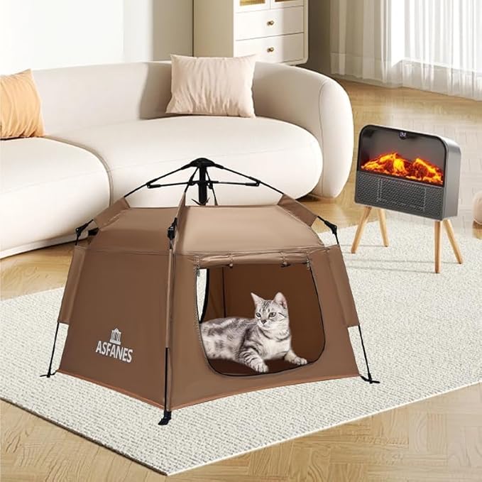 Outdoor Waterproof Pet Automatic Camping Tent, Pop up Cave Bed for Indoor Cats and Small Dogs, Portable Cat House Dog House, Brown.