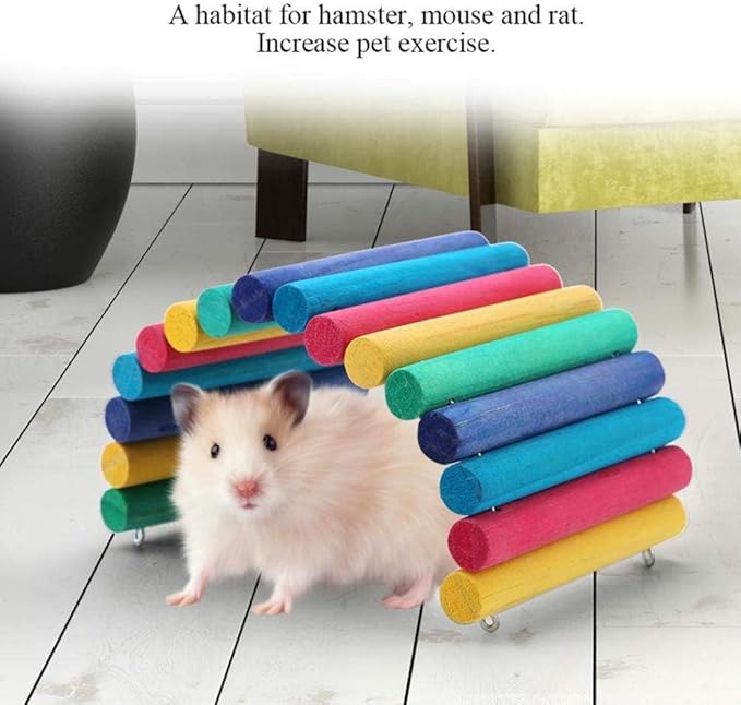 PIVBY 2PCS Wooden Hamster Bridge, Flexible Natural Wooden Ladder Bridge Tunnel Hideout, Hamster cage Accessories for Small Animals Guinea Pig, Rat, Chinchilla, Gerbil, Mice, Mouse (Colorful)