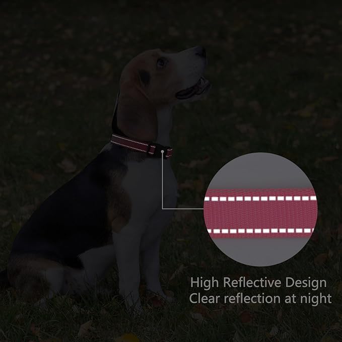 Reflective Dog Collar Padded with Soft Neoprene Breathable Quick Release Basic Dog Collars for Large Dogs Hot Pink Girl