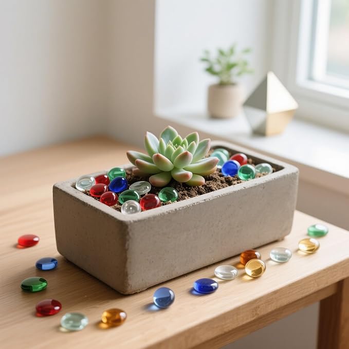 0.96LB Glass Beads Mix Colors Vase Filler Aquarium Gravel Decor Flat Glass Marbles Gems Pebbles Fish Tank Rocks Home Decorative Art Craft - 7 Colors Mixed