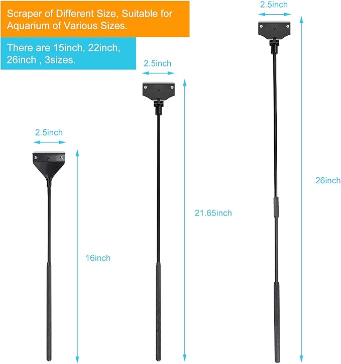 Aquarium Algae Scraper,Aquarium Glass Cleaner,Fish Tank Cleaner, Aquarium Scraper with 10 Blades,26 Inch.