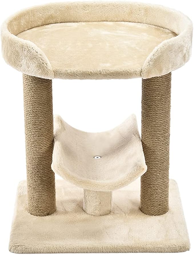 Amazon Basics Multi- Platform Cat Tree with Scratching Post for Indoor Cats up to 25lbs, 18 x 14 x 22 Inches, Beige