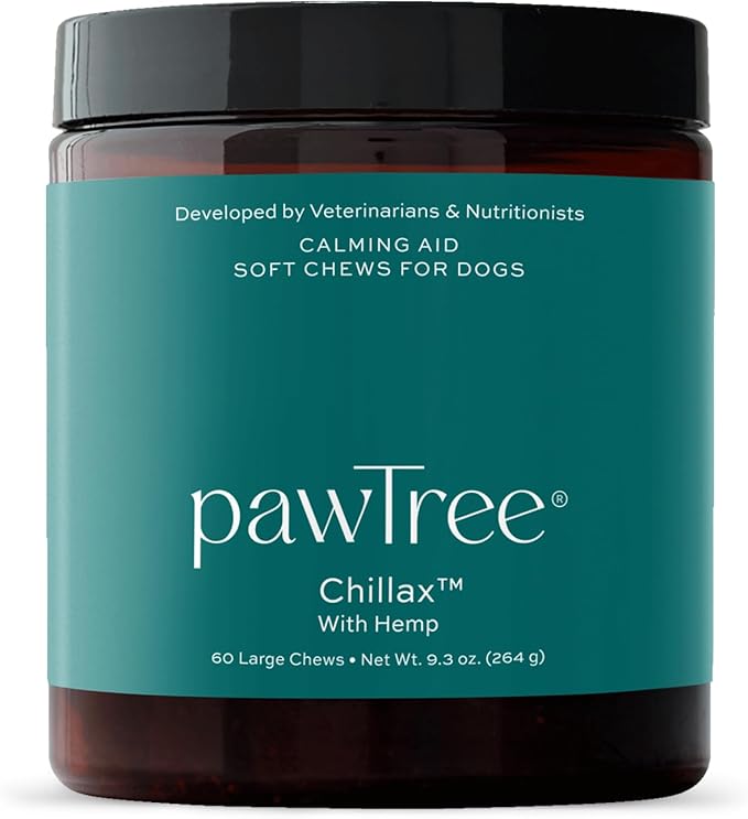 pawTree Chillax - Natural Calming Hemp Chews. Veterinarian-Developed Formula Helps Relieve Stress and Tension, Separation Anxiety and Soothe Fear from Storms - Large Soft Chews for Dogs (60 Count)