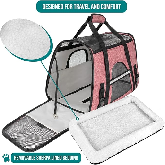 PetAmi Airline Approved Pet Carrier for Cat, Soft Sided Dog Carrier Small Dog, Cat Travel Supply Accessories Indoor Cats, Ventilated Pet Carrying Bag Medium Large Kitten Puppy, Small Heather White Red