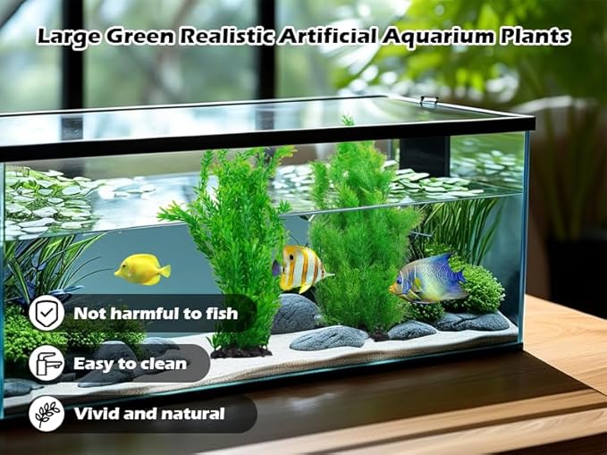 kathson Aquarium Plants Plastic Realistic Tall Fish Tank Plant Decorations Seaweed Fish Tank Decor Artificial Plants Ornament for Aquarium Extra Large 21.7 Inches (Green,2 PCS)