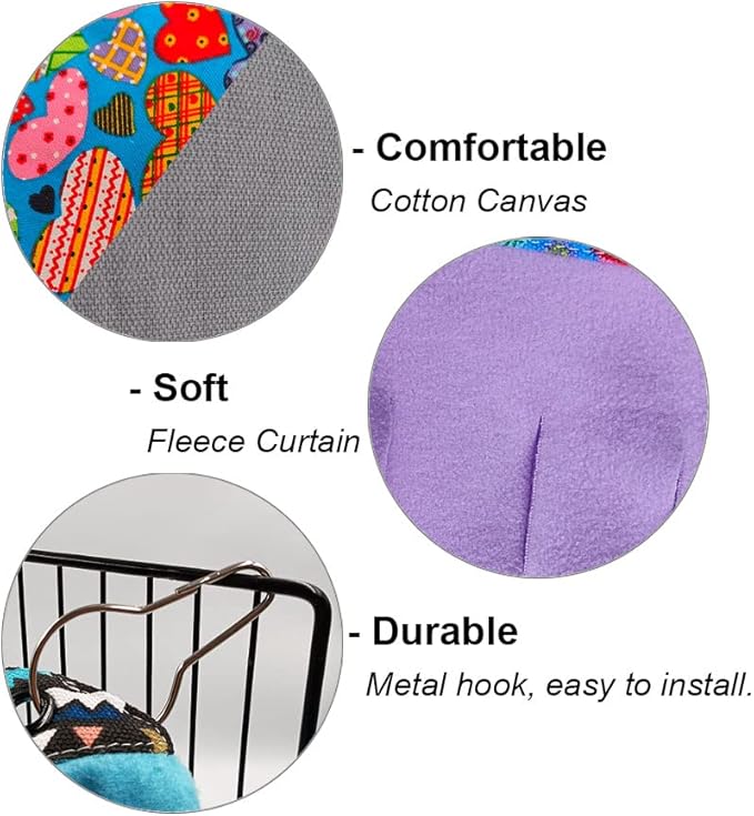 RIOUSSI Guinea Pig Hideout Hideaway Corner Fleece Toys Cage Accessories with Reversible Sides, Heart/Gray-Purple