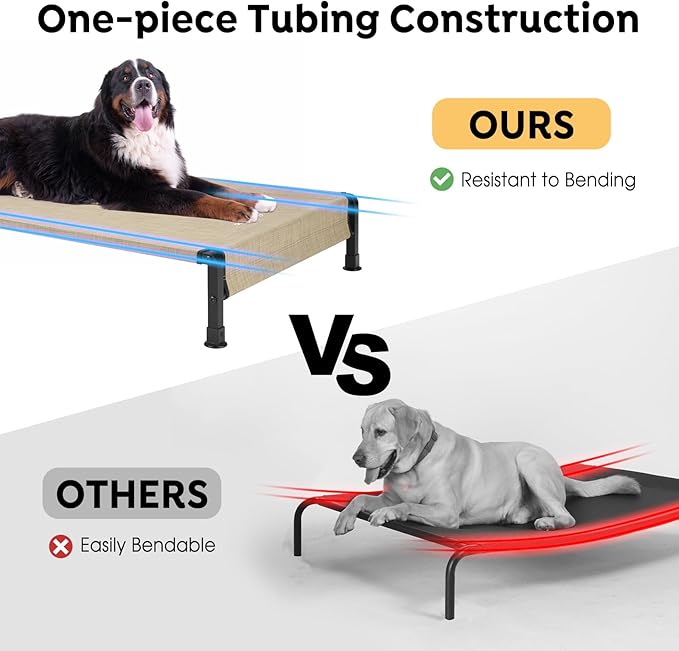 Veehoo Cooling Outdoor Dog Bed, Heavy Duty Elevated Pet Bed with Washable & Breathable Teslin Mesh, Non-Slip Silicon Feet, Dog Cot Bed with Support Hem, 35" x 22", Beige Coffee, CWC2433