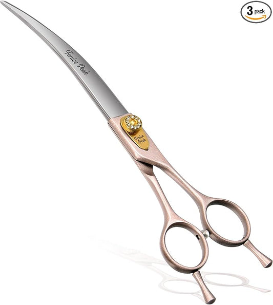Fenice Peak Professional Curved Dog Grooming Scissors 7.5'' Rose Gold 440C Stainless Steel Pet Cutting Shears Safety Trimming Shearing for Dogs Cats