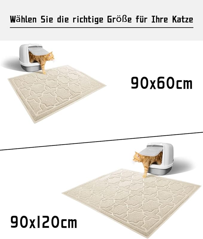 Yimobra Cat Litter Mat, 35.4"x23.6" Litter Box Mat with Litter Lock Mesh, Soft Cat Litter Mat Litter Trapping Mat, Easy to Clean, Non-Slip, Water Resistant, Litter Free Floors, Beige