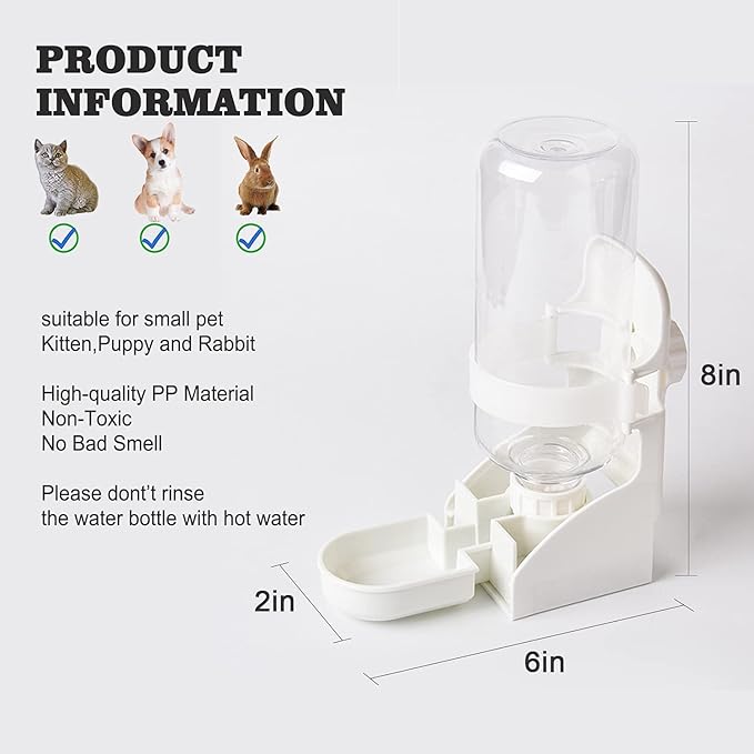 HERCOCCI Rabbit Hay Food Bin Feeder and Bunny Water Bottle Set, Hay Food Feeder Bowls Manger Rack with 500ml Hanging Water Dispenser Prevent Knock Over for Rabbit Guinea Pig Chinchilla (Large, White)
