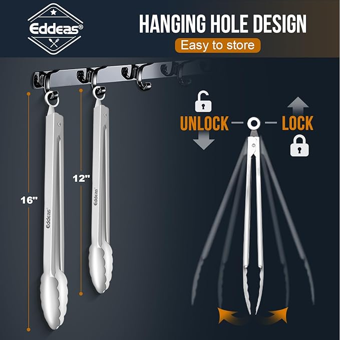 Grill Tongs, Heat Resistant 600 Degrees 17 & 12 Inch Extra Long BBQ Tongs, All Metal Kitchen tongs, Stainless Steel Locking tong for Cooking, Grilling, Barbecue/BBQ, Buffet, Set of 2