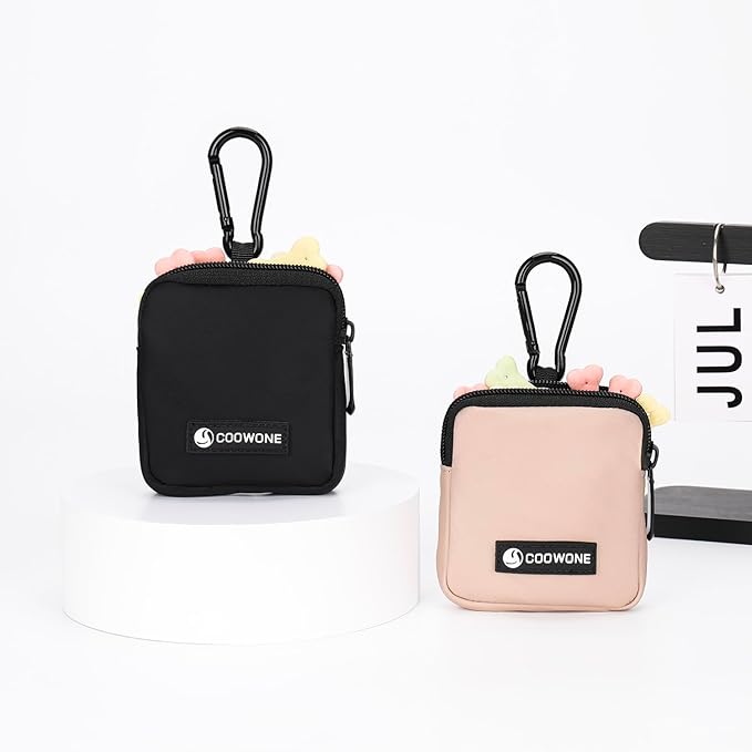 Dog Treat Pouch 2 PCS, Waterproof Small Dog Treat Bag for Leash, Hands Free Puppy Walking Bag with Carabiner, Pet Poop Bag Holder for Pet Puppy Travel or Outdoor Use, Zipper Closure to Avoid Spilling