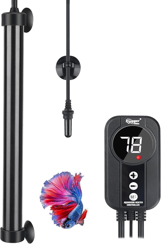 hygger Marine Aquarium Heater 500W,Titanium Heater with Digital LED Controller & Temperature Probe,Submersible Fish Tank Heater with Temperature Calibration,for Saltwater Freshwater Tank 70-80Gallon