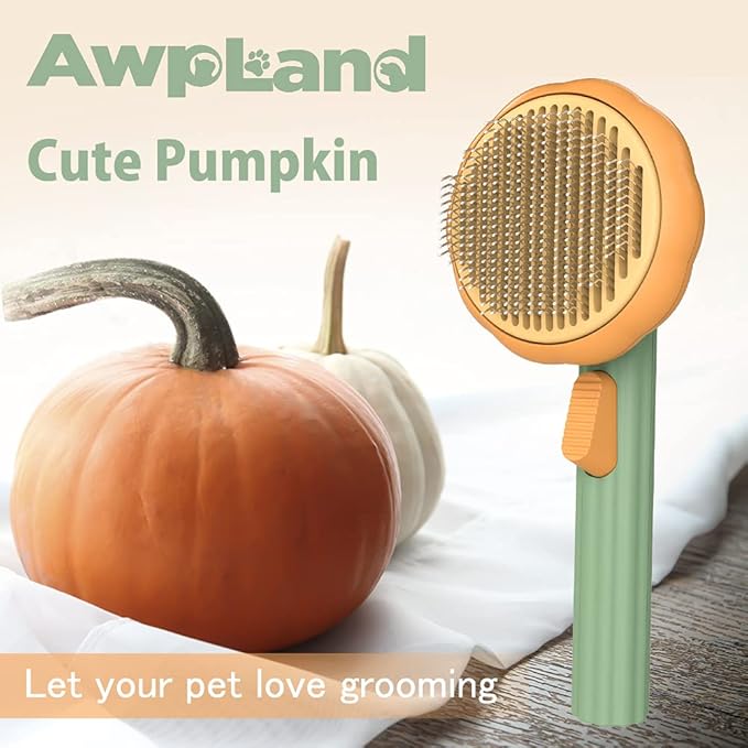 Pumpkin Self Cleaning Brush for Pet Deshedding - Deep Cleaning for Dogs, Cats, Puppies, Rabbits, Bunnies