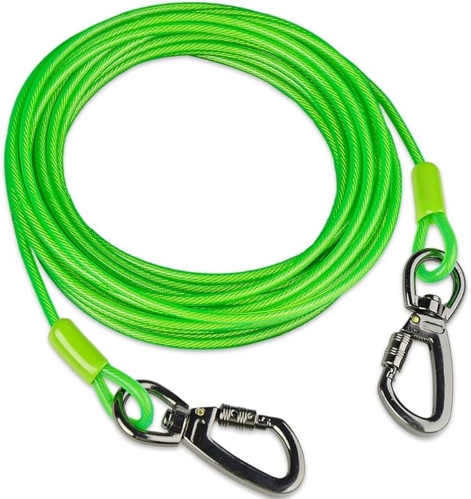 Dog tie Out Cable, 10/20/25/30/50/70/100 feet, Suitable for Dogs up to 350 pounds, Dog Cable with Swivel Buckle, Lightweight, Non-Winding, for Outdoor Camping, Yard Dog Cable (Green, 10FT)