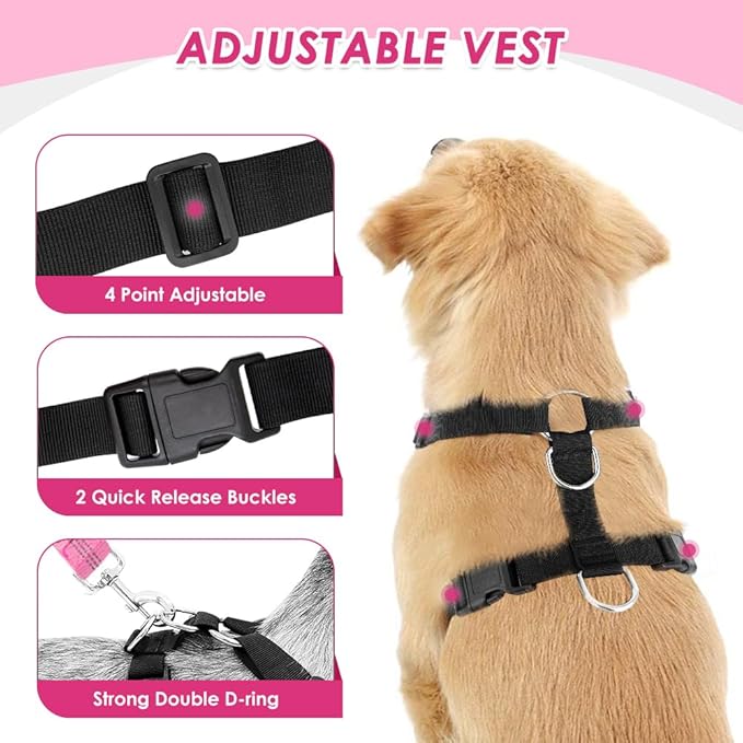 Lukovee Dog Seat Belt for Car, Adjustable Dog Car Harness for Large Medium Small Dogs, Soft Padded & Breathable Mesh Dog Seatbelt with Car Strap and Carabiner(Pink Double Clip,Small)