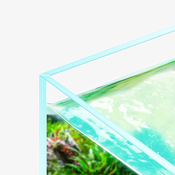 Fzone 10 Gal Rimless Low Iron Fish Tank Nova Clear Ultra-White 45° Mitered Edges Translucent Glass Anata Series Aquarium w/Black Foam Leveling Mat(S45-W30)