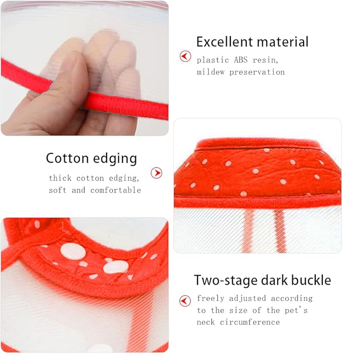 Pet Cone Recovery Dog Cone Adjustable Dog Collar Clear Padded Collar with Breathable Soft Edge, Plastic Puppy Cone Protect The Neck Surgery Recovery, Designed for Cats and Puppies (Medium, Red)
