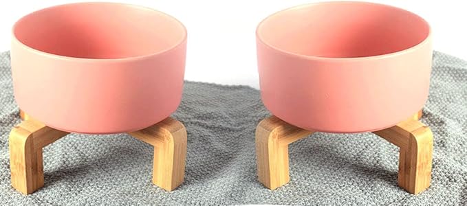 Petygooing Dog Cat Bowl Ceramic Pink Pet Dish with Stand for Food and Water, Modern Cute Matte Glaze Weighted Pet Bowls Set for Cats & Small Size Dogs 13.5 OZ (5.1In / 1.7 Cups) Pink