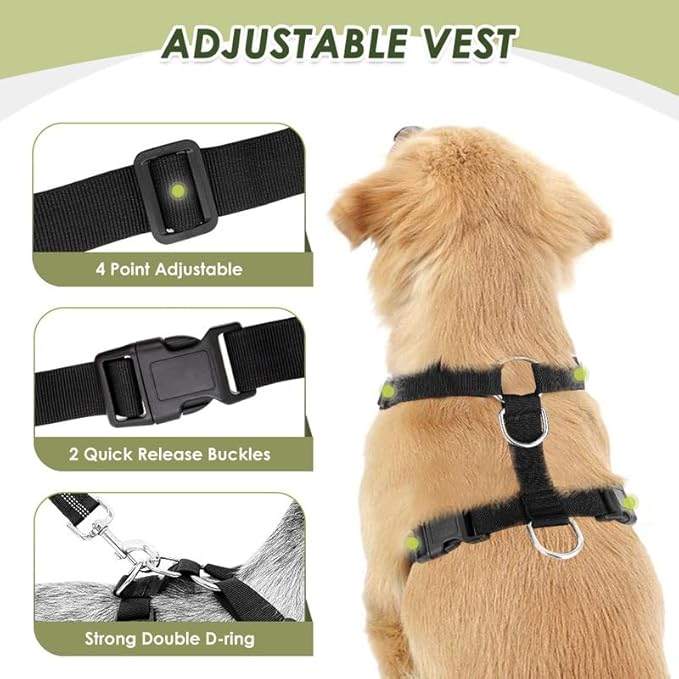 SlowTon Dog Seat Belt Harness for Car, Dog Car Harness Adjustable Mesh Breathable & Dog Seatbelt Safety Tether with Elastic Bungee for Small Medium Large Pets(Green, Double Clip, XXXS)