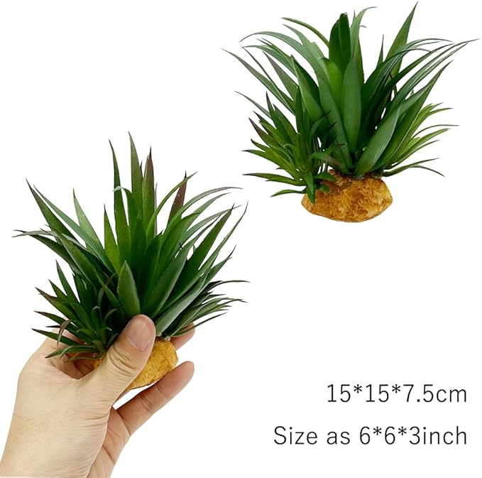 Smoothedo-Pets Reptile Artificial Plants Succulent Terrarium Decor Desert Plant Lizard Bearded Dragon Chameleon Gecko Snake Amphibian Habitat Hideout Turtle Tank Accessories (Green-2pcs-Set)