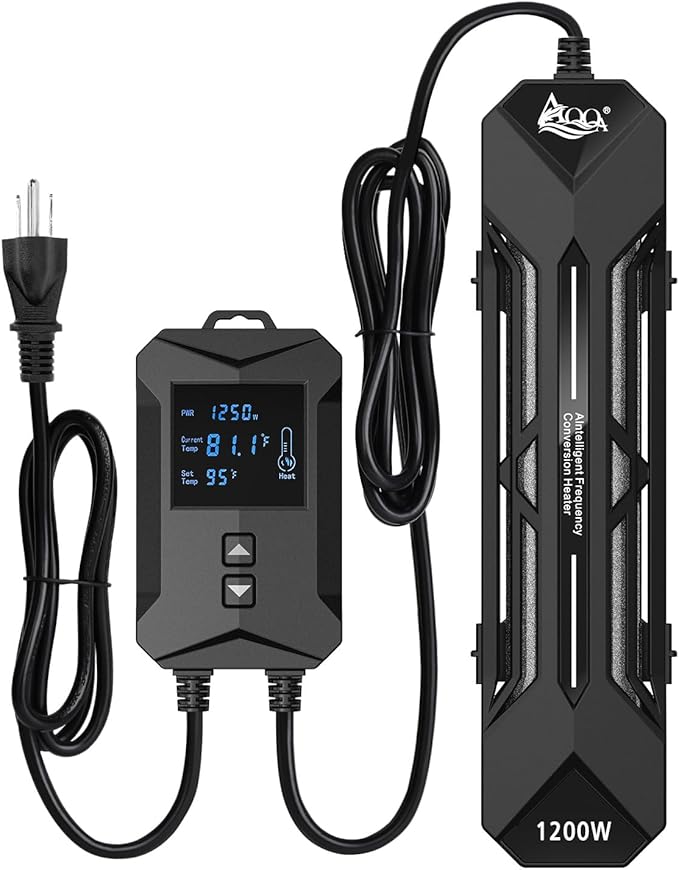 AQQA Aquarium Heater,64-95°F Fast Heating Double Quartz Glass Tube Fish Tank Heater,High-definition LCD Controller Displays Real-time Power,Anti-dry and Over-temperature Protection (1200W 210-330 Gal)