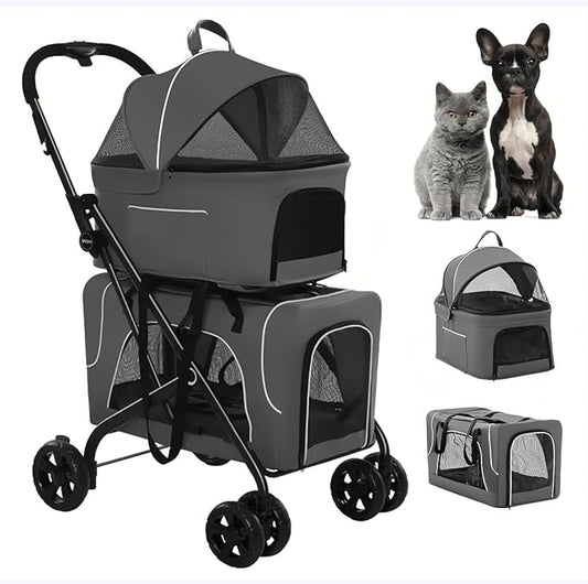 Pet Stroller with 2 Detachable Carriers, Foldable, Spacious Interior, Large Capacity, Durable Construction