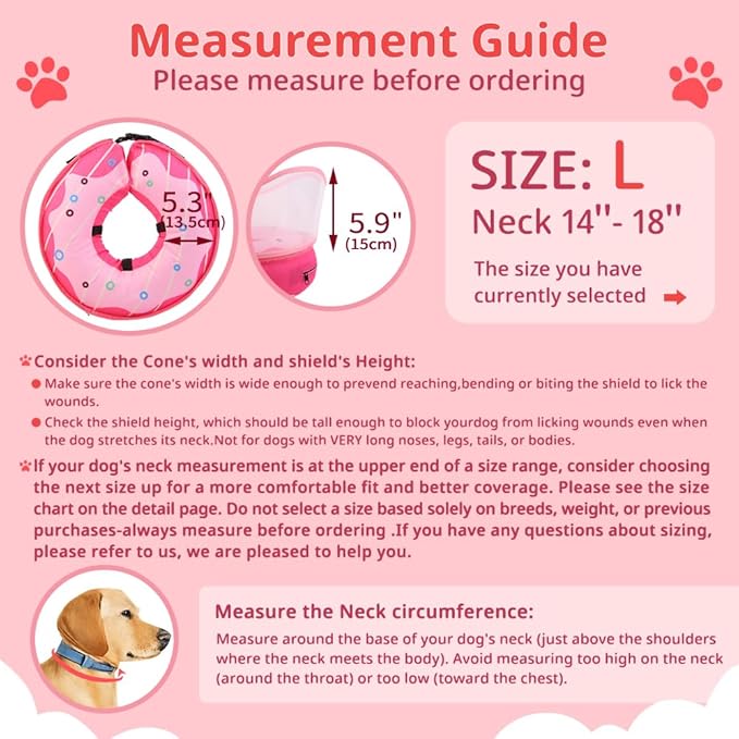 Soft Dog Cone Collar, Inflatable Donut Cones Alternative After Surgery with Anti-Lick Shield, for Large/Medium/Small Dogs to Stop Licking, Elizabethan Neck Ecollars of Shame, Comfy Pillow Recovery E