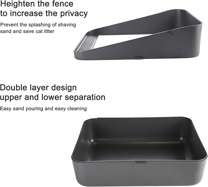 Sfozstra Cats Litter Box Low: Open Sifting Design -Tracking Space Saving - Grey Small Litter Box for Kittens up to 8 lbs