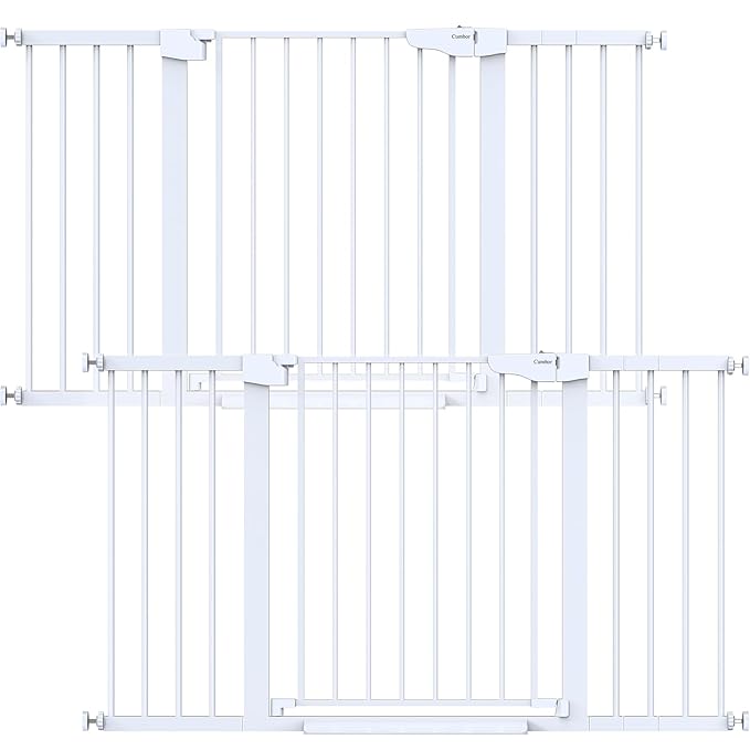 Cumbor 2 Pack 29.7-54.2" Baby Gate for Stairs, Mom's Choice Awards Winner-Auto Close Dog Gate for Doorways, Easy Install Pressure Mounted Pet Gate Indoor, Wide Safety Gate for Dog, White