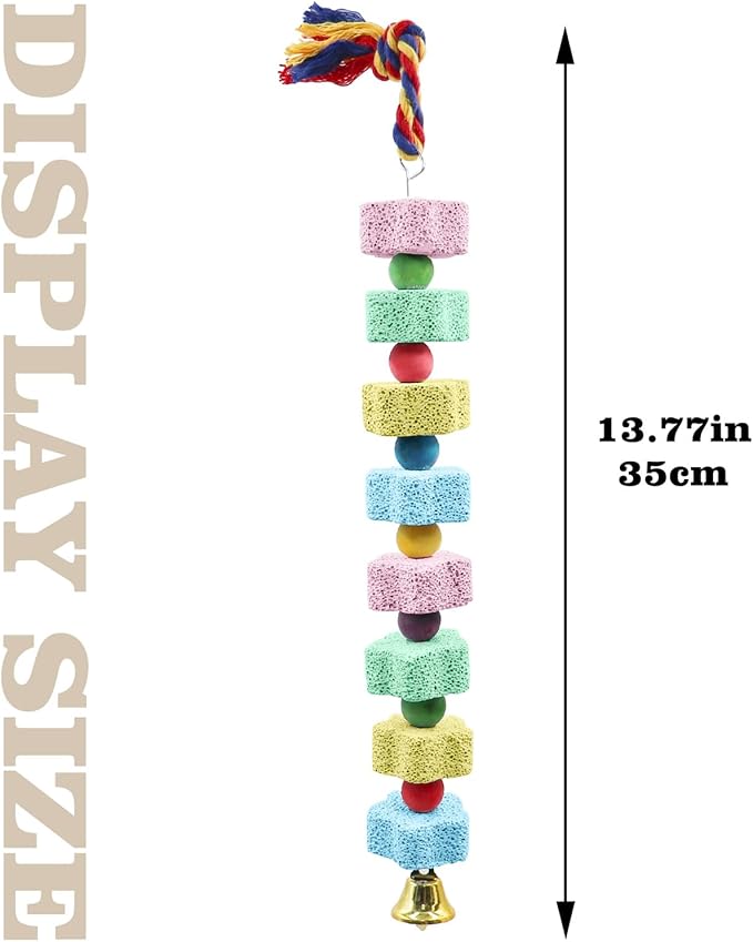 2 Pack Bird Chewing Toy, Colorful Parrot Beak Grinding Calcium Stone with Bells, Cage Accessories for Cockatiels Parakeets Parrots Budgies Lovebirds Rat Hamster Chinchilla Rabbit Bunny African Grey