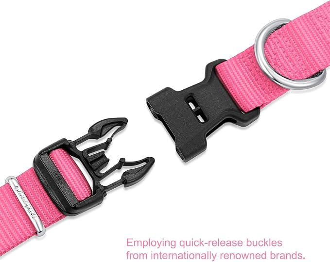 Mikivery Nylon Dog Collar with Quick Release Buckle Soft Adjustable Sturdy for Small Medium Large Dogs Pink,L